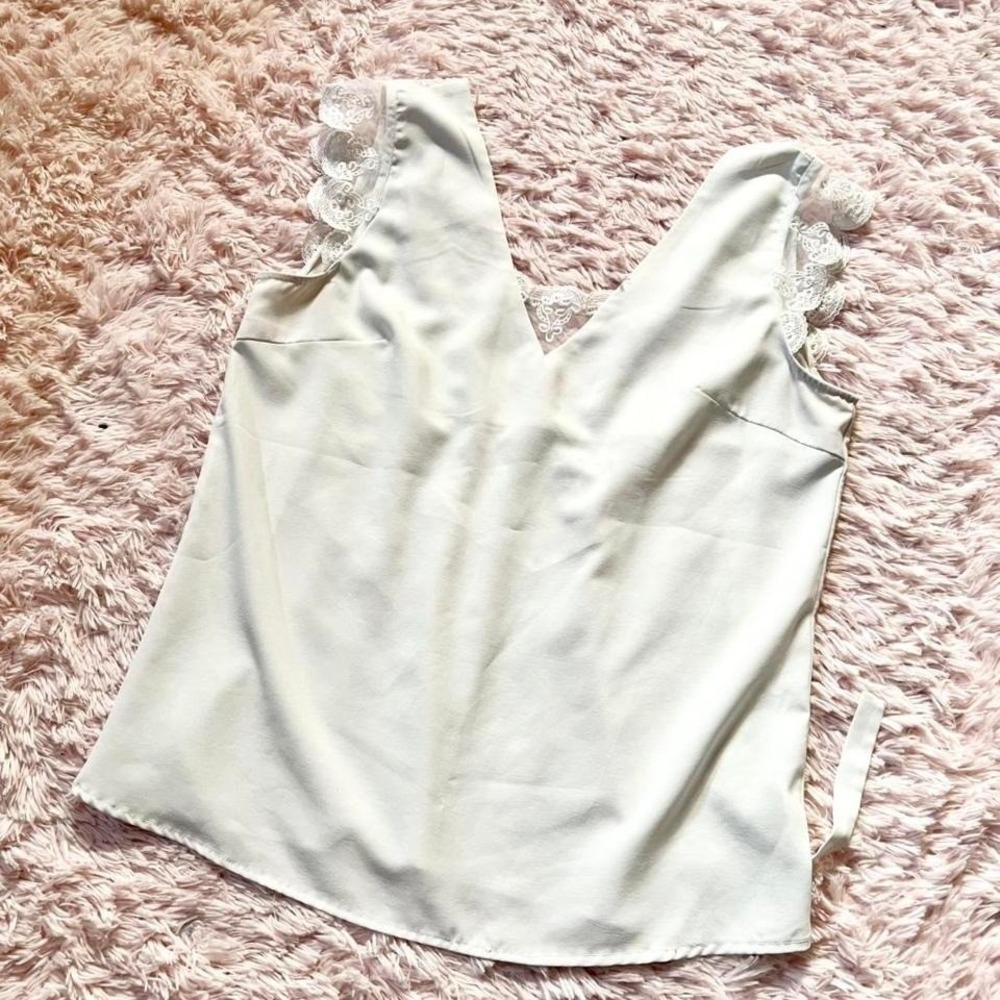 Delicate Lace Trim White Womens M Top Twee Coquette Feminine Fairy Core Whimsy